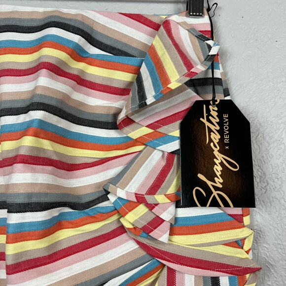 NEW! Staycation x Revolve Asymmetrical Skirt Striped Ruffle Trim - XS - Picture 2 of 4